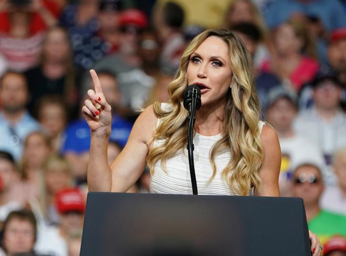 Lara Trump speaks before a U.S. President Donald Trump campaign kick off rally at the Amway Center in Orlando, Florida, U.S., June 18, 2019. Picture taken June 18, 2019. REUTERS/Carlo Allegri