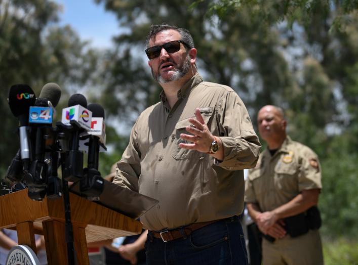 Senator Ted Cruz (R-TX) addresses members of the media during a 'Border Safety Initiative' event hosted by U.S. Border Patrol in Mission, Texas, U.S., July 1, 2019. REUTERS/Loren Elliott