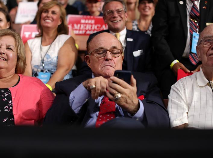 Former New York City Mayor Rudy Giuliani attends U.S. President Donald Trump’s rally with supporters in Manchester, New Hampshire, U.S. August 15, 2019. REUTERS/Jonathan Ernst