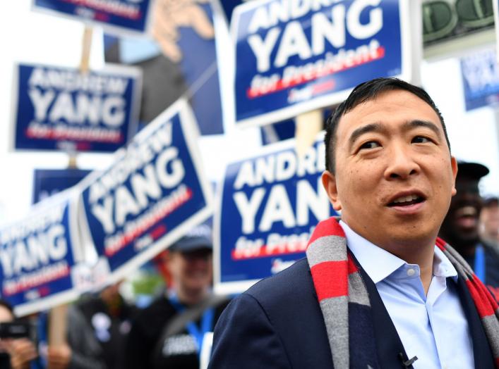 Democratic 2020 U.S. presidential candidate and entrepreneur Andrew Yang greets supporters at the New Hampshire Democratic Party state convention in Manchester, New Hampshire, U.S. September 7, 2019. REUTERS/Gretchen Ertl
