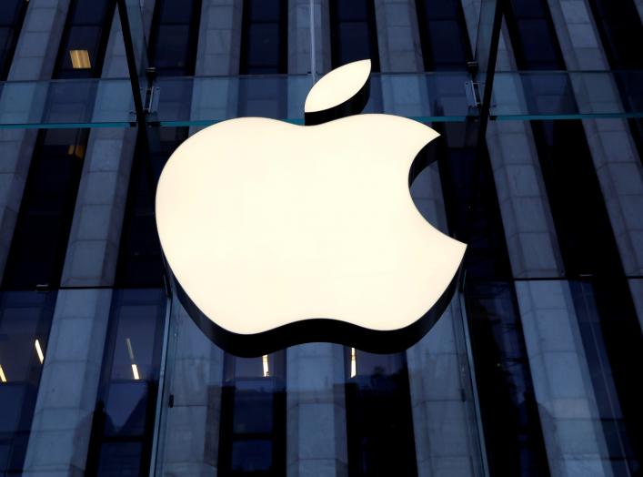 The Apple Inc. logo is seen hanging at the entrance to the Apple store on 5th Avenue in Manhattan, New York, U.S., October 16, 2019. REUTERS/Mike Segar