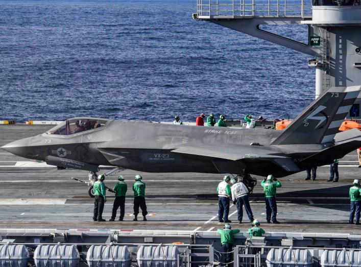 An F-35C Lightning II carrier variant joint strike fighter prepares to take off from the aircraft carrier USS Dwight D. Eisenhower in the Atlantic Ocean in this U.S. Navy picture taken October 4, 2015. Picture taken October 4, 2015. 