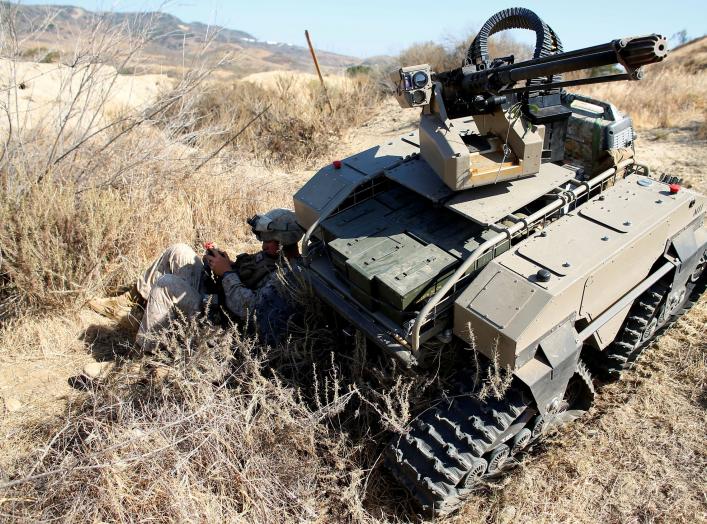 U.S. Marine Corporal Workman controls a Multi-Utility Tactical Transport (MUTT) as he covers a position on a hillside as part of Rim of the Pacific (RIMPAC) 2016 exercises held at Camp Pendleton, California United States, July 13, 2016. REUTERS/Mike Blake