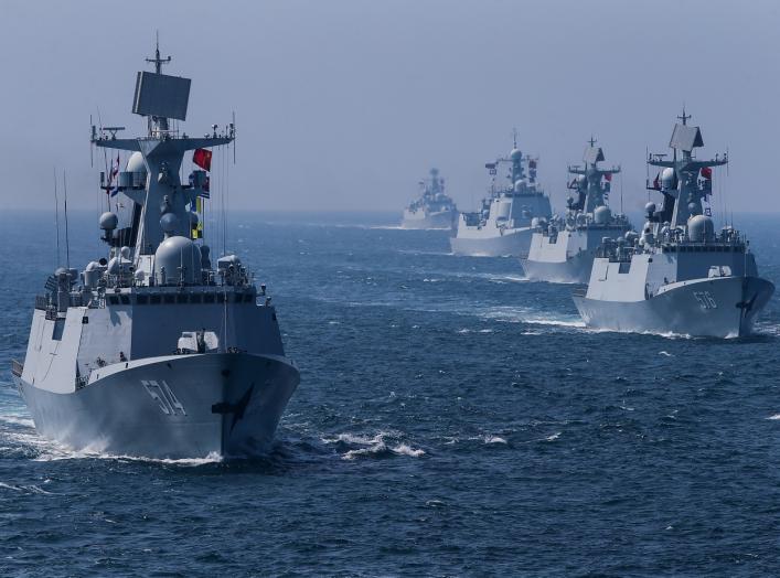 A fleet of ships sail out at sea as China and Russia's naval joint drill concludes in Zhanjiang, Guangdong Province, China, September 19, 2016. 