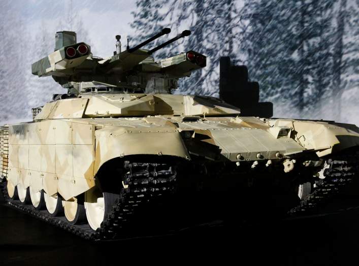 BMPT-72 fire support combat vehicle, dubbed the "Terminator-2", is on display during the "Russia Arms Expo 2013", the 9th international exhibition of arms, military equipment and ammunition in the Urals city of Nizhny Tagil, September 26, 2013. REUTERS/Se