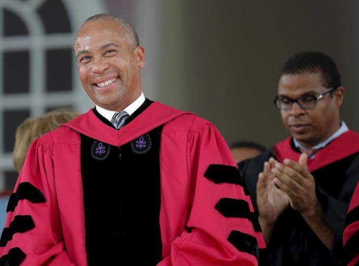 Former Massachusetts Governor Deval Patrick stands to receive an honorary Doctor of Laws degree during the 364th Commencement Exercises at Harvard University in Cambridge, Massachusetts May 28, 2015. REUTERS/Brian Snyder