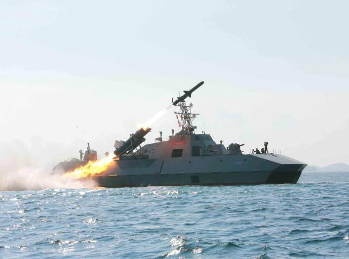 A test-firing drill of anti-ship missiles is seen at sea, in this undated photo released by North Korea's Korean Central News Agency (KCNA) on June 15, 2015. REUTERS/KCNA 