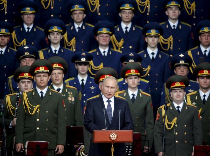 Russian President Vladimir Putin delivers a speech at the opening of the Army-2015 international military forum in Kubinka, outside Moscow, Russia, June 16, 2015. Putin said on Tuesday Russia would add more than 40 new intercontinental ballistic missiles 
