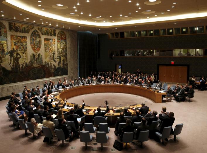 The United Nations Security Council votes to approve a resolution at the U.N. headquarters in New York July 20, 2015. The United Nations Security Council on Monday endorsed a deal to curb Iran's nuclear program in return for sanctions relief, but it will 