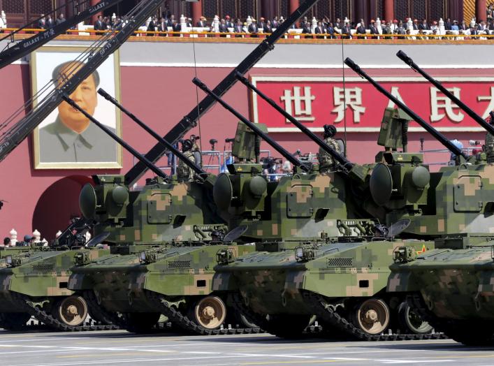 Anti-aircraft artilleries drive past Tiananmen Gate during a military parade to mark the 70th anniversary of the end of World War Two, in Beijing, China, September 3, 2015. REUTERS/Jason Lee