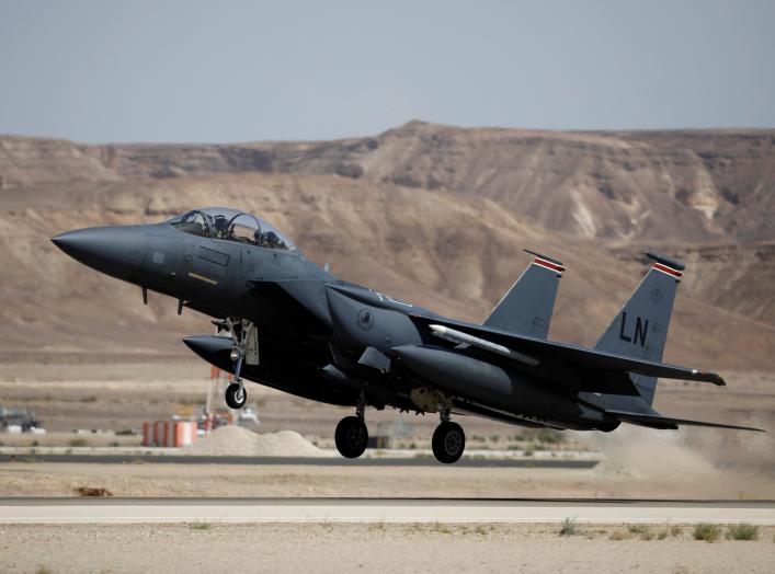 A U.S. F-15 fighter jet takes off during an exercise dubbed " Juniper Falcon", held between crews from the U.S. and Israeli air forces, at Ovda Military Airbase, in southern Israel May 16, 2017. Picture taken May 16, 2017. REUTERS/Amir Cohen