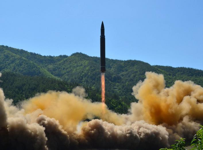 The intercontinental ballistic missile Hwasong-14 is seen during its test in this undated photo released by North Korea's Korean Central News Agency (KCNA) in Pyongyang, July 5 2017. KCNA/via REUTERS ATTENTION EDITORS - THIS IMAGE WAS PROVIDED BY A THIRD 