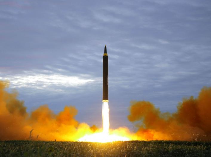 A missile is launched during a long and medium-range ballistic rocket launch drill in this undated photo released by North Korea's Korean Central News Agency (KCNA) in Pyongyang on August 30, 2017. KCNA/via REUTERS ATTENTION EDITORS - THIS IMAGE WAS PROVI