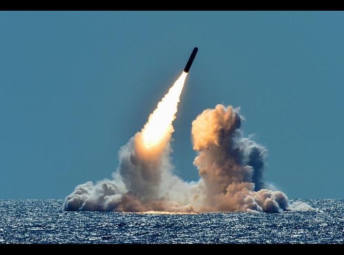 An unarmed Trident II D5 missile is test-launched from the Ohio-class U.S. Navy ballistic missile submarine USS Nebraska off the coast of California, U.S. March 26, 2018. Picture taken March 26, 2018. U.S. Navy/Mass Communication Specialist 1st Class Rona