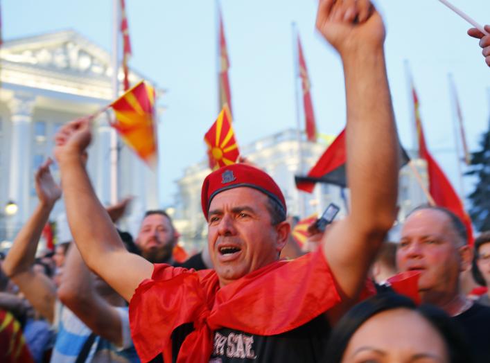 Supporters of opposition party VMRO-DPMNE take part in a protest over compromise solution in Macedonia's dispute with Greece over the country's name in Skopje, Macedonia, June 2, 2018. REUTERS/Ognen Teofilovski