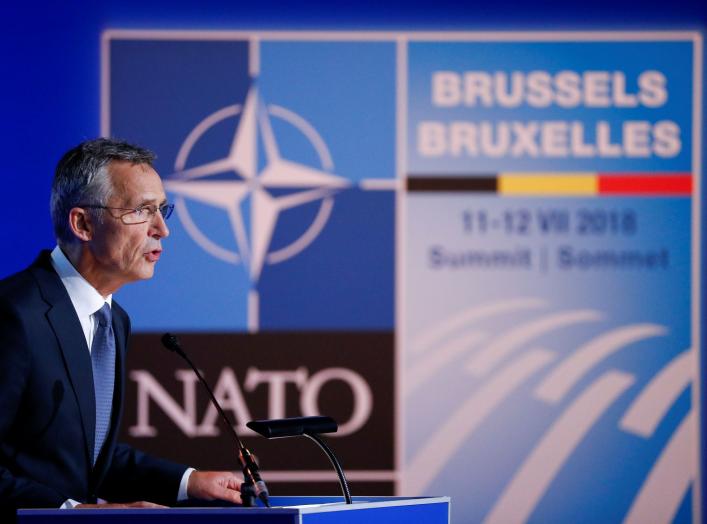 NATO Secretary General Jens Stoltenberg holds a news conference after participating in the NATO Summit in Brussels, Belgium July 12, 2018. REUTERS/Paul Hanna