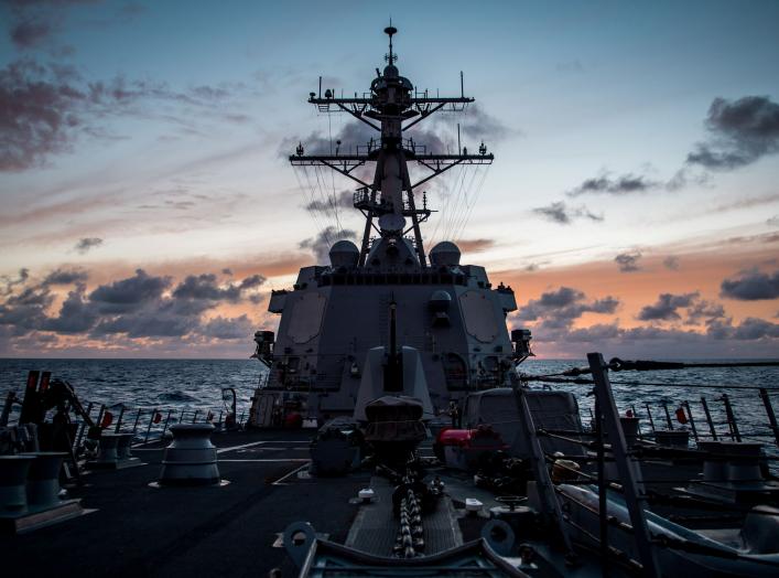 The guided-missile destroyer USS Dewey (DDG 105) transits the Pacific Ocean while participating in Rim of the Pacific Exercise (RIMPAC), July 10, 2018. Photo taken July 10, 2018. U.S. Navy photo by Mass Communication Specialist 2nd Class Devin M. Langer/U