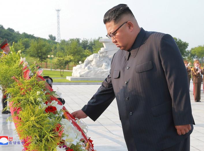 North Korean leader Kim Jong Un visits the Fatherland Liberation War Martyrs Cemetery in this undated photo released by North Korea's Korean Central News Agency (KCNA) on July 27, 2018. KCNA via REUTERS ATTENTION EDITORS - THIS IMAGE WAS PROVIDED BY A THI