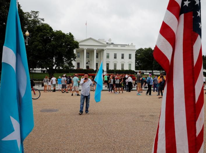 A man demonstrates in support of the "Uyghur people of East Turkistan" outside the White House in Washington, U.S., August 2, 2018. REUTERS/Brian Snyder