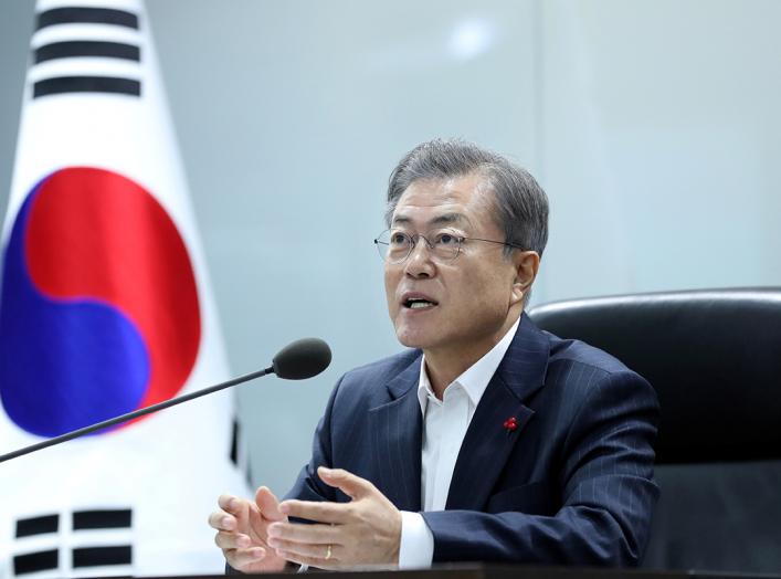 South Korea’s President Moon Jae-in speaks during a meeting with senior aides at the Blue House in Seoul, South Korea, December 12, 2018. Presidential Blue House/Handout via REUTERS THIS IMAGE HAS BEEN SUPPLIED BY A THIRD PARTY.