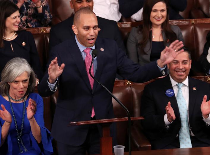 U.S. Representative Hakeem Jeffries (D-NY) nominates Rep. Nancy Pelosi (D-CA) to be House Speaker?at the U.S. Capitol in Washington, U.S. January 3, 2019. REUTERS/Jonathan Ernst