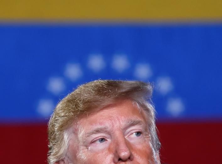 U.S. President Donald Trump speaks about the crisis in Venezuela during a visit to Florida International University in Miami, Florida, U.S., February 18, 2019. REUTERS/Kevin Lamarque