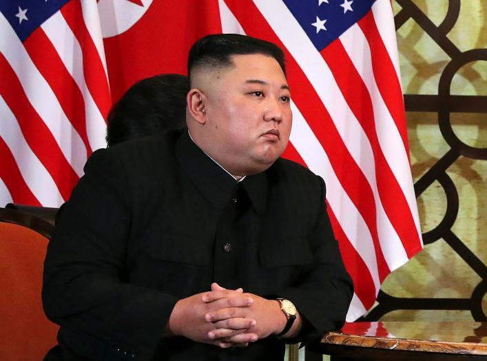 North Korean leader Kim Jong Un listens as U.S. President Donald Trump speaks during the one-on-one bilateral meeting at the second North Korea-U.S. summit in Hanoi, Vietnam February 28, 2019. REUTERS/Leah Millis