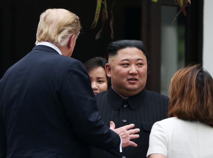 North Korea's leader Kim Jong Un and U.S. President Donald Trump talk at the Metropole hotel during the second North Korea-U.S. summit in Hanoi, Vietnam February 28, 2019. REUTERS/Leah Millis