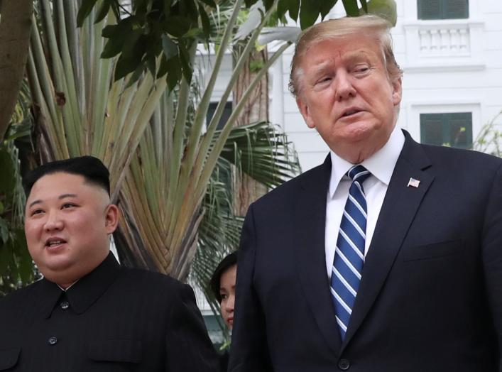 U.S. President Donald Trump and North Korea's leader Kim Jong Un walk in the garden at the Metropole hotel during the second North Korea-U.S. summit in Hanoi, Vietnam February 28, 2019. REUTERS/Leah Millis