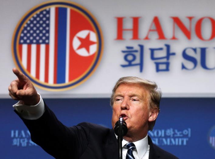 U.S. President Donald Trump holds a news conference after his summit with North Korean leader Kim Jong Un at the JW Marriott hotel in Hanoi, Vietnam, February 28, 2019. REUTERS/Leah Millis