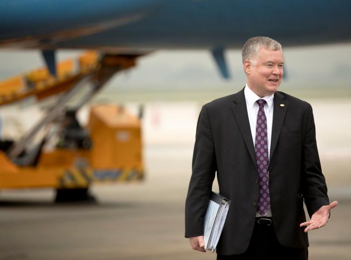 U.S. Special Representative for North Korea Stephen Biegun, stands on the tarmac as U.S. Secretary of State Mike Pompeo (not pictured) boards his plane at Nom Bar International Airport in Hanoi, February 28, 2019. Andrew Harnik/Pool via REUTERS