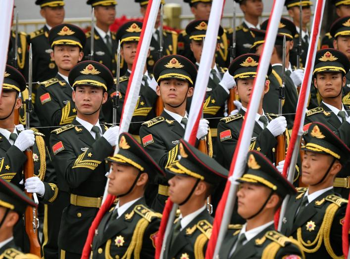 Chinese People's Liberation Army (PLA) honor guards prepare for a welcome ceremony for Austrian Chancellor Sebastian Kurz at the Great Hall of the People in Beijing, China, April 28, 2019. Parker Song/Pool via REUTERS
