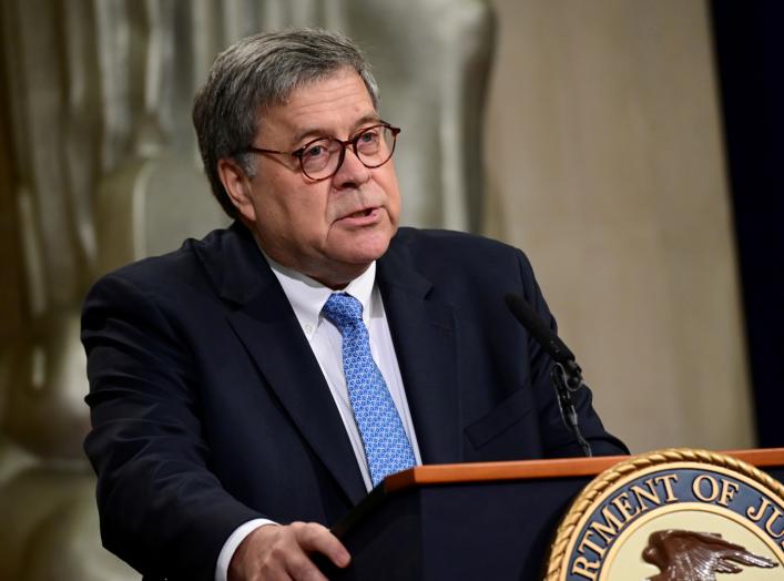 U.S. Attorney General William Barr delivers opening remarks at a summit on "Combating Anti-Semitism" at the Justice Department in Washington, U.S. July 15, 2019. REUTERS/Erin Scott