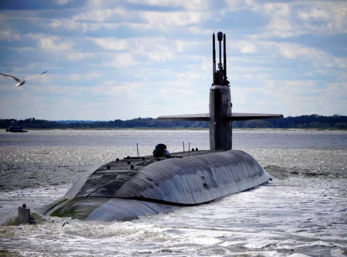 Following a strategic deterrence patrol, the Ohio-class ballistic-missile submarine USS Alaska returns to its homeport at Naval Submarine Base Kings Bay, Georgia, U.S. in this April 2, 2019 handout photo.