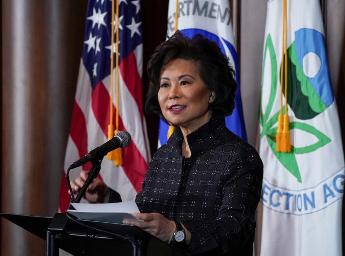 U.S. Department of Transportation Secretary Elaine Chao speaks during a press conference on the One National Program Rule on federal preemption of state fuel economy standards at EPA Headquarters in Washington, U.S., September 19, 2019. REUTERS/Sarah Silb