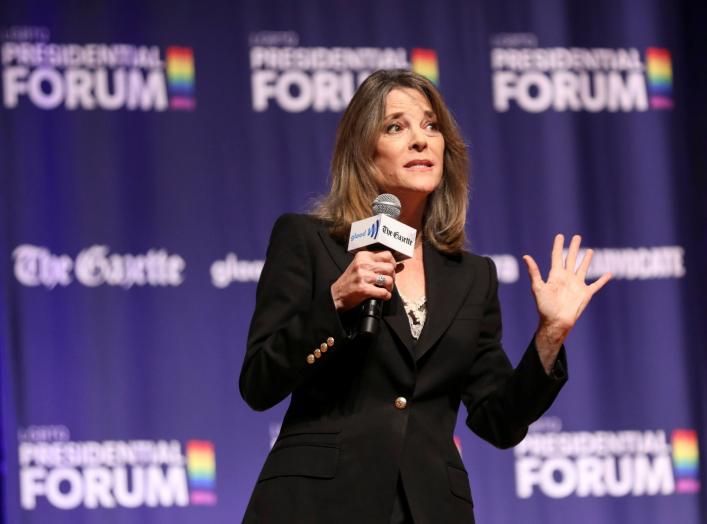 Democratic presidential candidate and author Marianne Williamson speaks at the One Iowa and GLAAD LGBTQ Presidential Forum in Cedar Rapids, Iowa, September 20, 2019. REUTERS/Scott Morgan