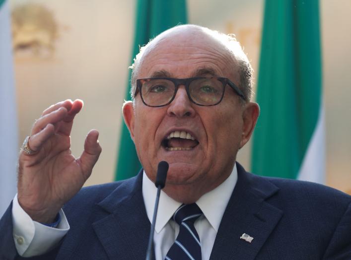 Former New York City Mayor Rudy Giuliani speaks during a rally to support a leadership change in Iran outside the U.N. headquarters in New York City, New York, U.S., September 24, 2019. REUTERS/Shannon Stapleton