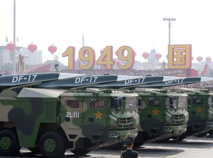 Military vehicles carrying hypersonic missiles DF-17 travel past Tiananmen Square during the military parade marking the 70th founding anniversary of People's Republic of China, on its National Day in Beijing, China October 1, 2019. REUTERS/Jason Lee