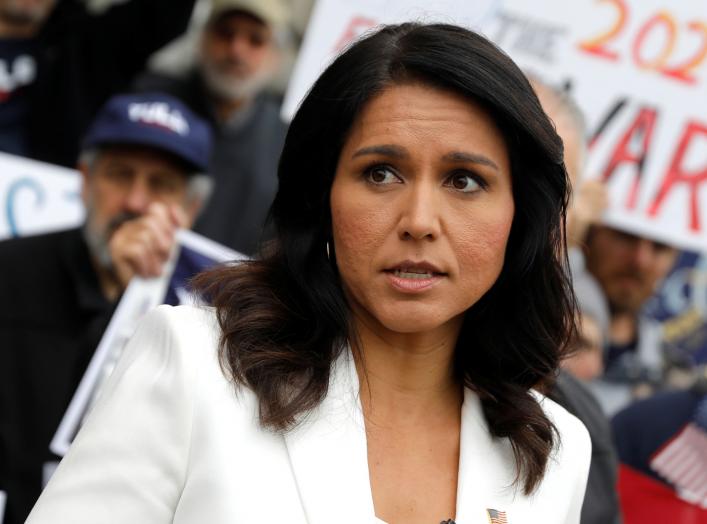 U.S. Democratic Presidential candidate Tulsi Gabbard greets supporters after filing her declaration of candidacy papers to appear on the 2020 New Hampshire primary election ballot at the State House in Concord, New Hampshire, U.S., November 5, 2019.