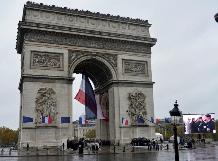 General view of the Arc de Triomphe as French President Emmanuel Macron attends a commemoration ceremony for Armistice day, 101 years after the end of the First World War, in Paris, France November 11, 2019. REUTERS/Johanna Geron