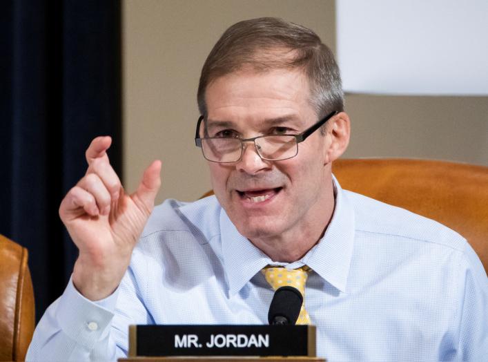 Republican Representative from Ohio Jim Jordan speaks during the House Permanent Select Committee on Intelligence hearing on the impeachment inquiry into U.S. President Donald J. Trump, on Capitol Hill in Washington, DC, U.S., November 13, 2019.