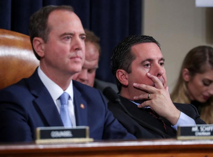 U.S. Representative Adam Schiff, the chairman of the House Intelligence Committee, and ranking Republican Devin Nenes (R-CA) conduct a House Intelligence Committee hearing as part of the impeachment inquiry into U.S. President Donald Trump on Capitol Hill