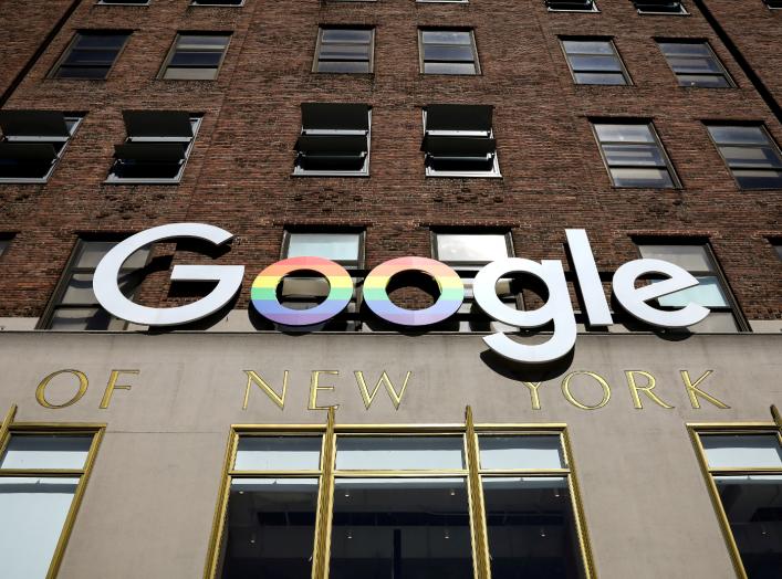 FILE PHOTO: The Google logo is displayed outside the company offices in New York, U.S., June 4, 2019. REUTERS/Brendan McDermid/File Photo