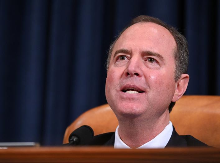 Chairman Adam Schiff (D-CA) speaks after testimony from Deputy Assistant Secretary of Defense for Russian, Ukrainian, and Eurasian Affairs Laura Cooper and Under Secretary of State for Political Affairs David Hale at a House Intelligence Committee hearing