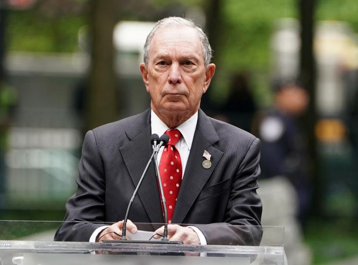 Former Mayor of New York Michael Bloomberg speaks at the dedication ceremony of the Memorial Glade at the 9/11 Memorial site in the Manhattan borough of New York, New York, U.S., May 30, 2019. REUTERS/Carlo Allegri