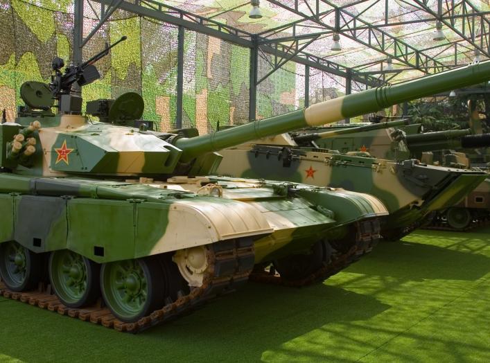 A Chinese Type 99 Main Battle Tank on display at the Beijing Military Museum as part of the "Our troops towards the sky" exhibition.