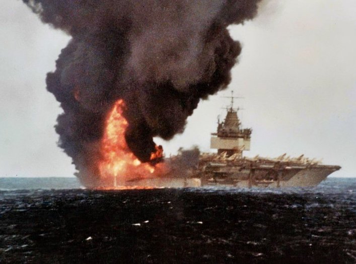 USS Enterprise Aircraft Carrier on Fire