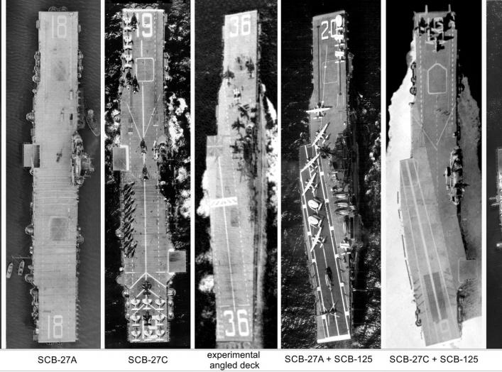 By U.S. Navy - File:Overhead view of USS Franklin (CV-13) at Norfolk 1944.jpg; File:Aerial view of USS Wasp (CV-18) c1951.jpg; File:USS Hancock (CVA-19) aerial photo c1955.jpg; File:USS Antietam (CVA-36) overhead view 1950s.JPG; File:Overhead view of USS 