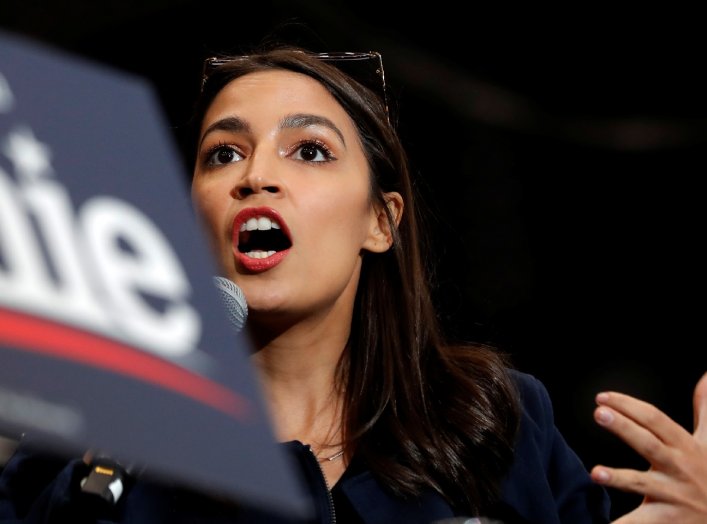 U.S. Representative Alexandria Ocasio Cortez (D-NY) speaks to introduce Democratic U.S. presidential candidate Senator Bernie Sanders at a campaign rally and concert at the University of New Hampshire one day before the New Hampshire presidential primary 