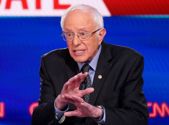 Democratic U.S. presidential candidate Senator Bernie Sanders speaks during the 11th Democratic candidates debate of the 2020 U.S. presidential campaign, held in CNN's Washington studios without an audience because of the global coronavirus pandemic, in W